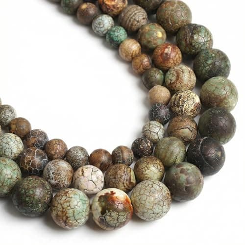 Yochus 35pcs Round Loose Green Crack Old Agate Beads for Bracelet Beads10mm Gemstone Bead Round Loose Stone Beads for Jewelry Making DIY Bracelet Necklace Earrings