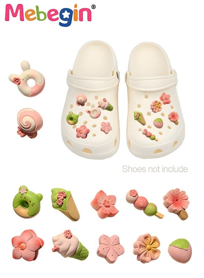 12 Pieces 3D Cherry Blossoms for Crocs Footwear, DIY Floweral Accessories, DIY Matching Shoe Decoration, Dazzling Hole Shoe Jewelry Charms, Easy to Install and Take off(Not Incleded Shoes)