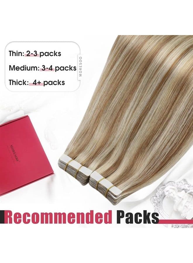 Blonde Highlighted Tape in Extensions Human Hair Seamless Hair Extensions Tape in Blonde Human Hair Extensions Invisible Tape in Blonde Hair Extensions 24 Inch #P6/60 20pcs 50g