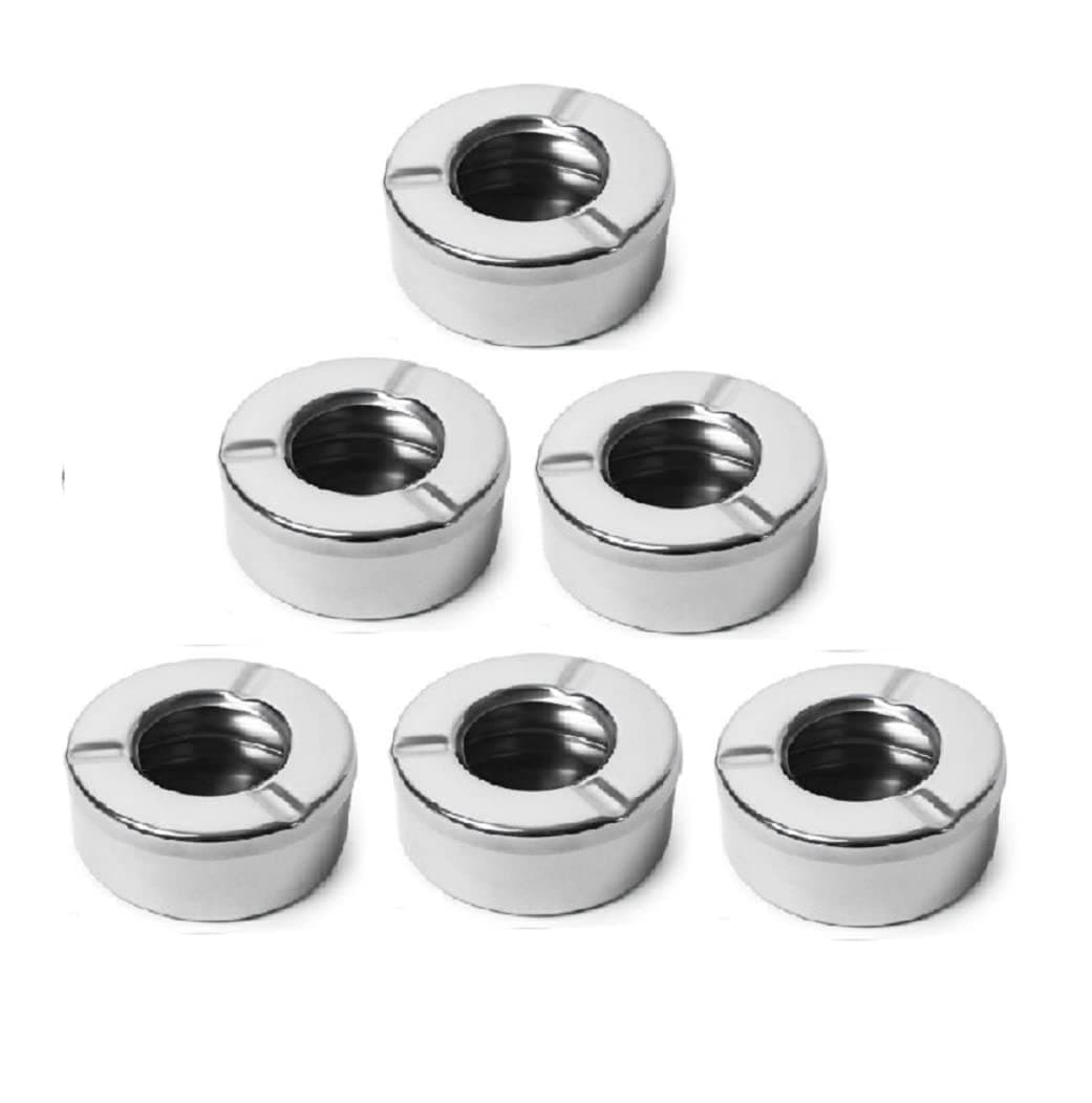 Dynore Stainless Steel Lid Cigarette Ash Holder Tray for Home Office and Bar Set of 6