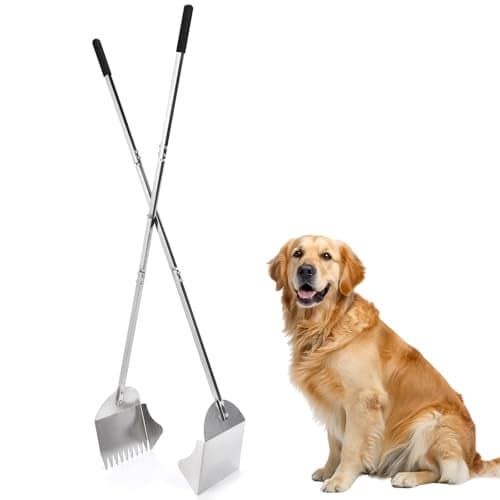 AugFir 48" Metal Pooper Scooper for Large Dogs, Heavy Duty Stainless Steel Dog Pooper Scooper Large Opening Long Handle for Pet Waste Removal, Grass, Dirt, Gravel,Yard, Indoor, Outdoor