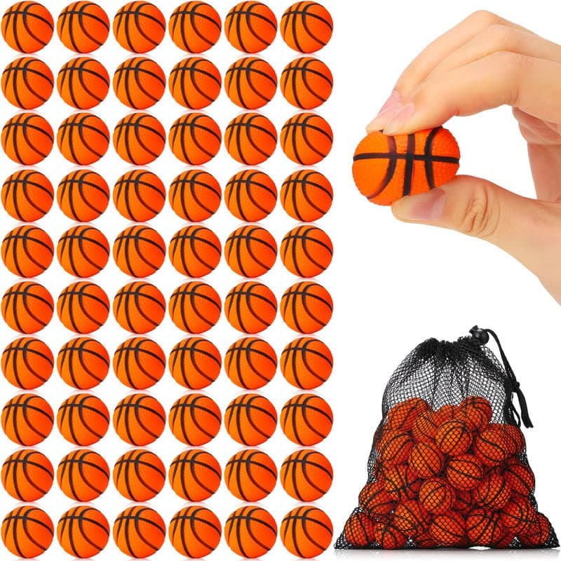 Civaner 60 Pcs Mini Basketball Stress Balls for Kids Basketballs Party Favors Small Foam Bouncy Sports Toys Bulk with Drawstring Bag for School Party Decor Carnival Reward Game Toys Gifts3cm