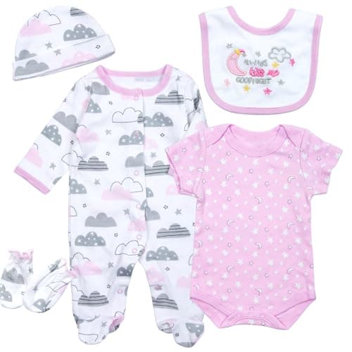 Reborn Baby Doll Clothes for 20-22 inch Girl Reborn Dolls Purple Sleepwear Clothing Outfits Newborn Dolls Accessories 5 Pieces of Pack