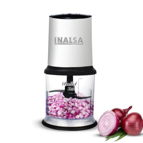INALSA Electric Chopper for Kitchen With 450 Watts Pure Copper Motor 2 Speed Option| High-Performance Chopping|Twin Blade Technology|One Touch Operation,Long Power Cord-Bullet Inox