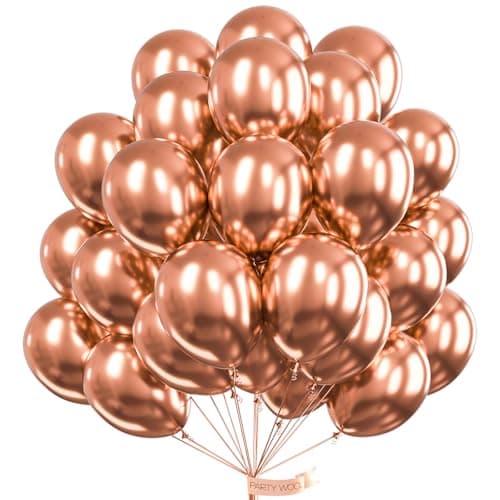 PartyWoo Rose Gold Balloons 100pcs 12 Inch Metallic Chrome Rose Gold Balloons for Wedding Sweet 16 Baby Shower Bridal Shower Bridgerton Floral Girl Birthday Party Decorations Rose GoldG107