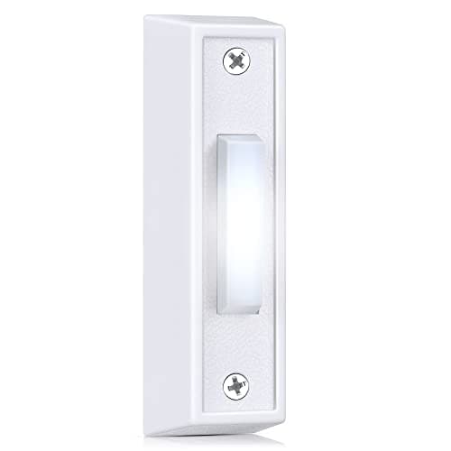 Saillong 1 Piece Lighted Doorbell Button, Wall Mounted Garage Door Opener Switch with LED Light Compatible with Most Wire Doorbell Chimes, Transformer, Ringers, Buzzers (White,White Light)