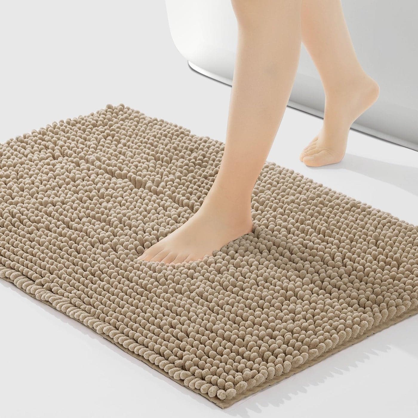 FRESHMINT Chenille Bath Rugs Extra Soft and Absorbent Microfiber Shag Rug NonSlip Runner Carpet for Tub Bathroom Shower Mat MachineWashable Durable Thick Area Rugs Light Brown 24 x 17