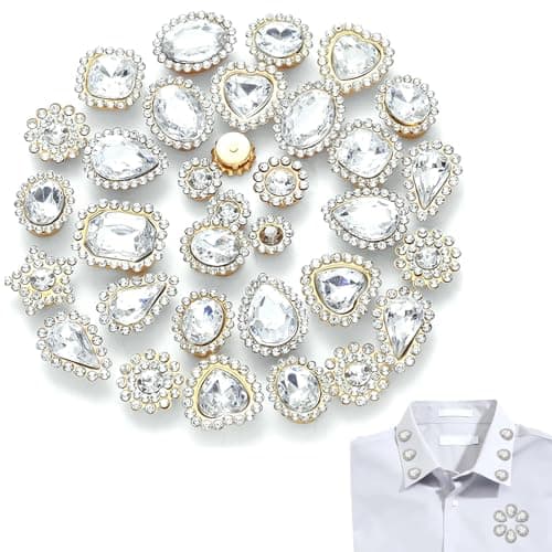 Ksheria Colorful Crystal Sew on Rhinestones 50pcs Mixed Shapes Crystal Glass with Metal Base Craft Jewels and Gems for Clothes Hats Jewelry Making DIY Accessories Decoration White