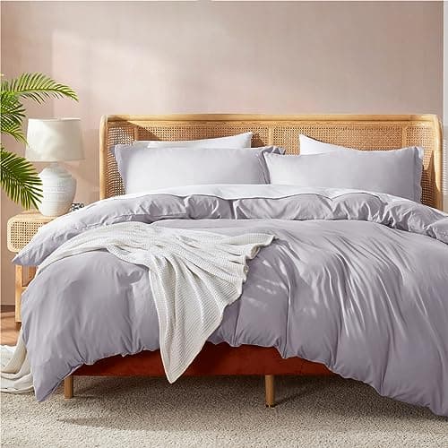 Nestl Grey Lavender Duvet Cover King Size Soft Double Brushed King Duvet Cover Set 3 Piece with Button Closure 1 Duvet Cover 104x90 inches and 2 Pillow Shams