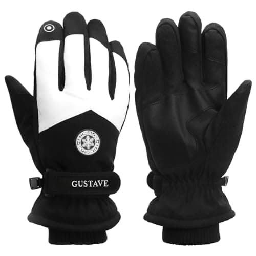 Gustave® Winter Gloves for Women - Fleece-Lined, Waterproof, Touchscreen Riding & Hiking Gloves with Anti-Slip Grip for Skiing - Stylish Black & White Design, Warm & Comfortable, Free Size
