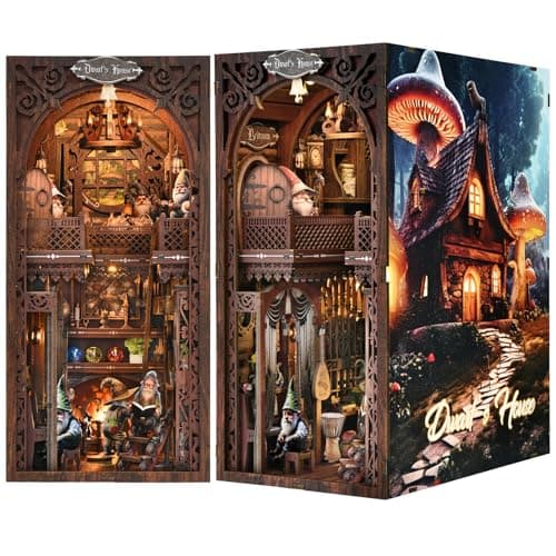 ETKVR Book Nook Kit Book Nook Kits for Adults DIY Booknook Model Build DIY 3D Wooden Puzzle Bookend Booknook Bookshelf Insert Miniature Dollhouse Kit for Home Decoration