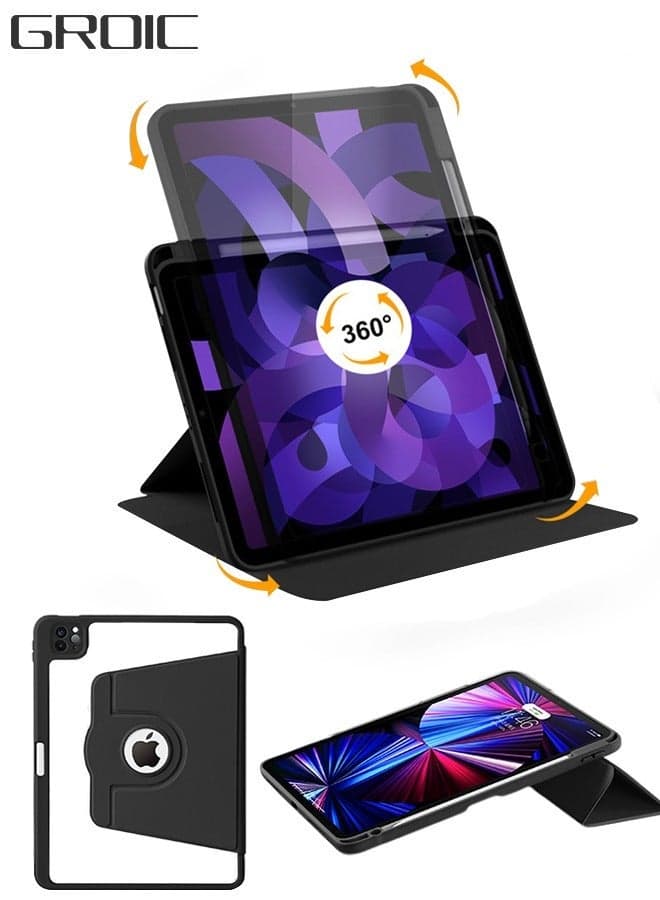 Cover for iPad Pro 11" 2022 Leather Slim Case with Pencil Holder, 360° Rotation & Auto Wake/Sleep Premium Folio Stand Flexible Viewing Angles Magnetic Shockproof