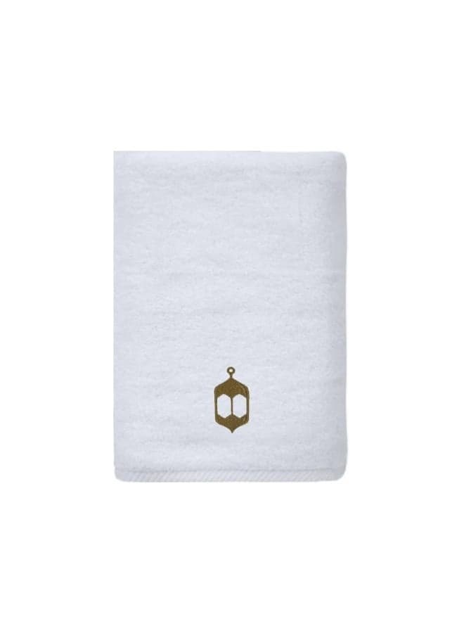 BYFT Iris Embroidered For You Hand Towel 50 x 80 Cm 600 Gsm White 100% Cotton Ramadan Lantern - Arabian Design Gold Thread Set of 01