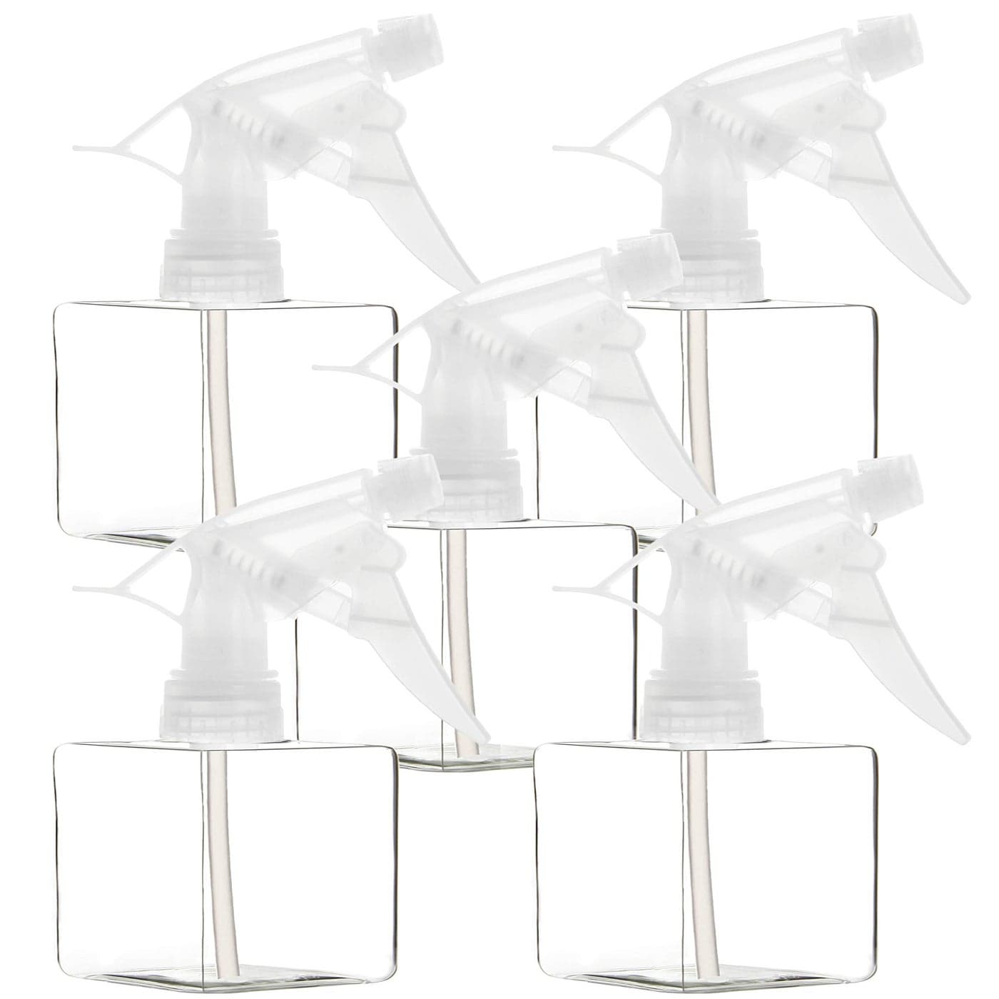 Youngever 5 Pack Empty Plastic Spray Bottles Clear Square Spray Bottles for Hair and Cleaning Solutions 8 Ounce