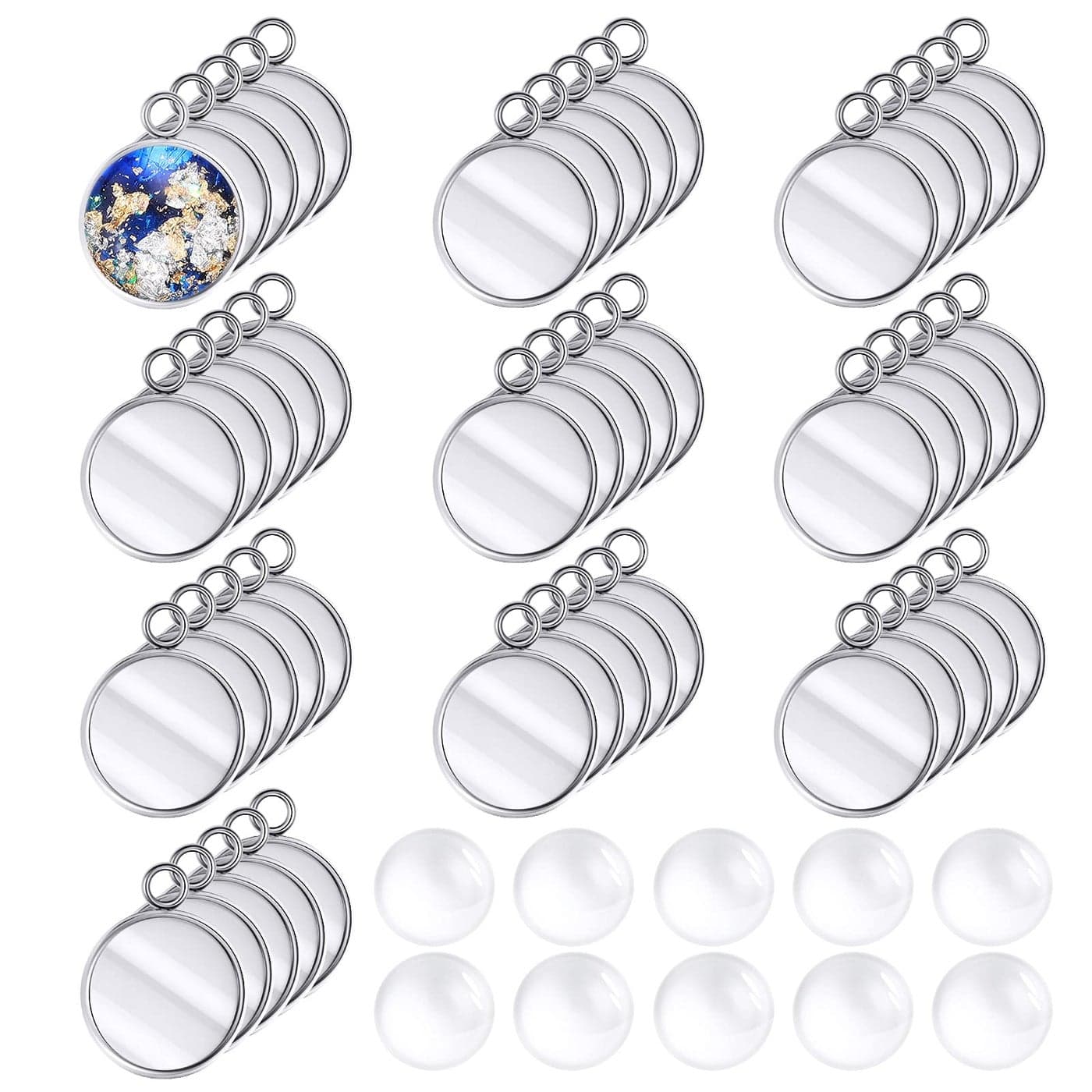 Hicarer 200 Pieces 12 mm Stainless Steel Round Blank Bezel Set Including 100 Pendant Trays 100 Glass Cabochon Trays Pendant Blanks for Jewelry Making DIY Findings