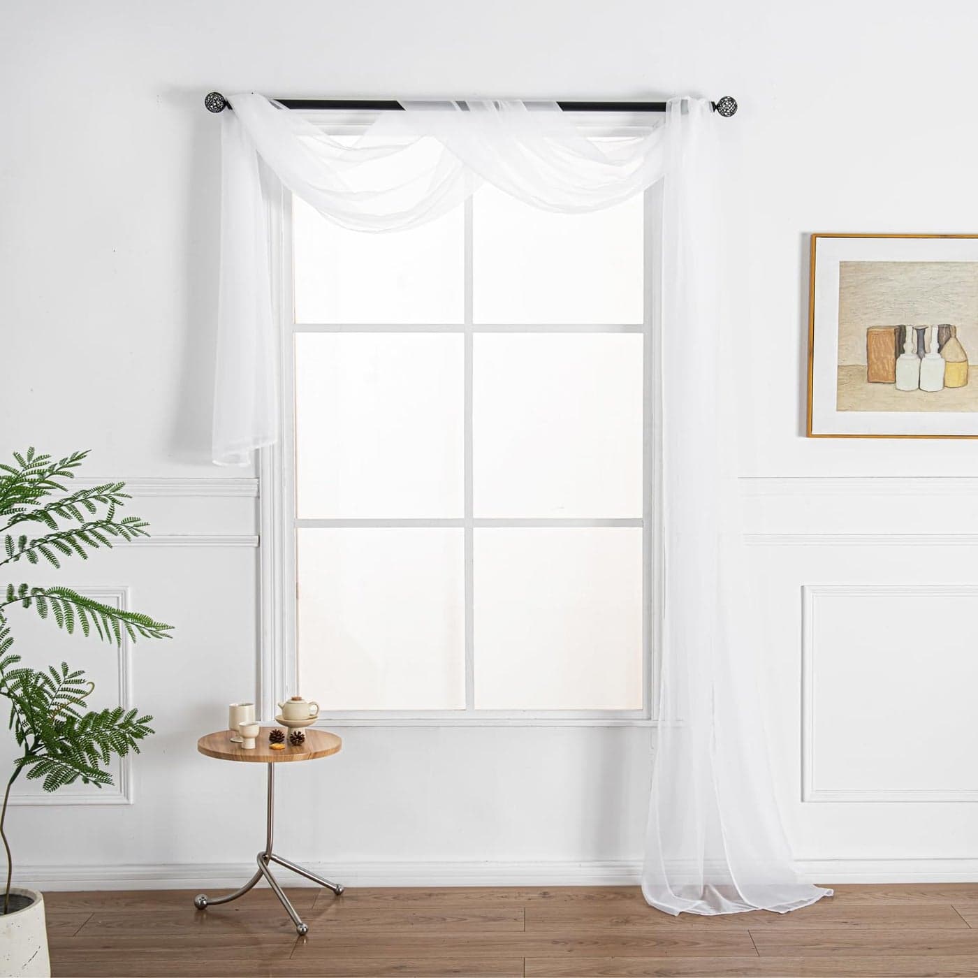 WPM White Extra Long Sheer Window Scarf Valance 38W x 216L Valances Voile Swag for Windows Living Room Kitchen Wedding Arches Bedroom Dcor Events Fully Stitched and Hemmed