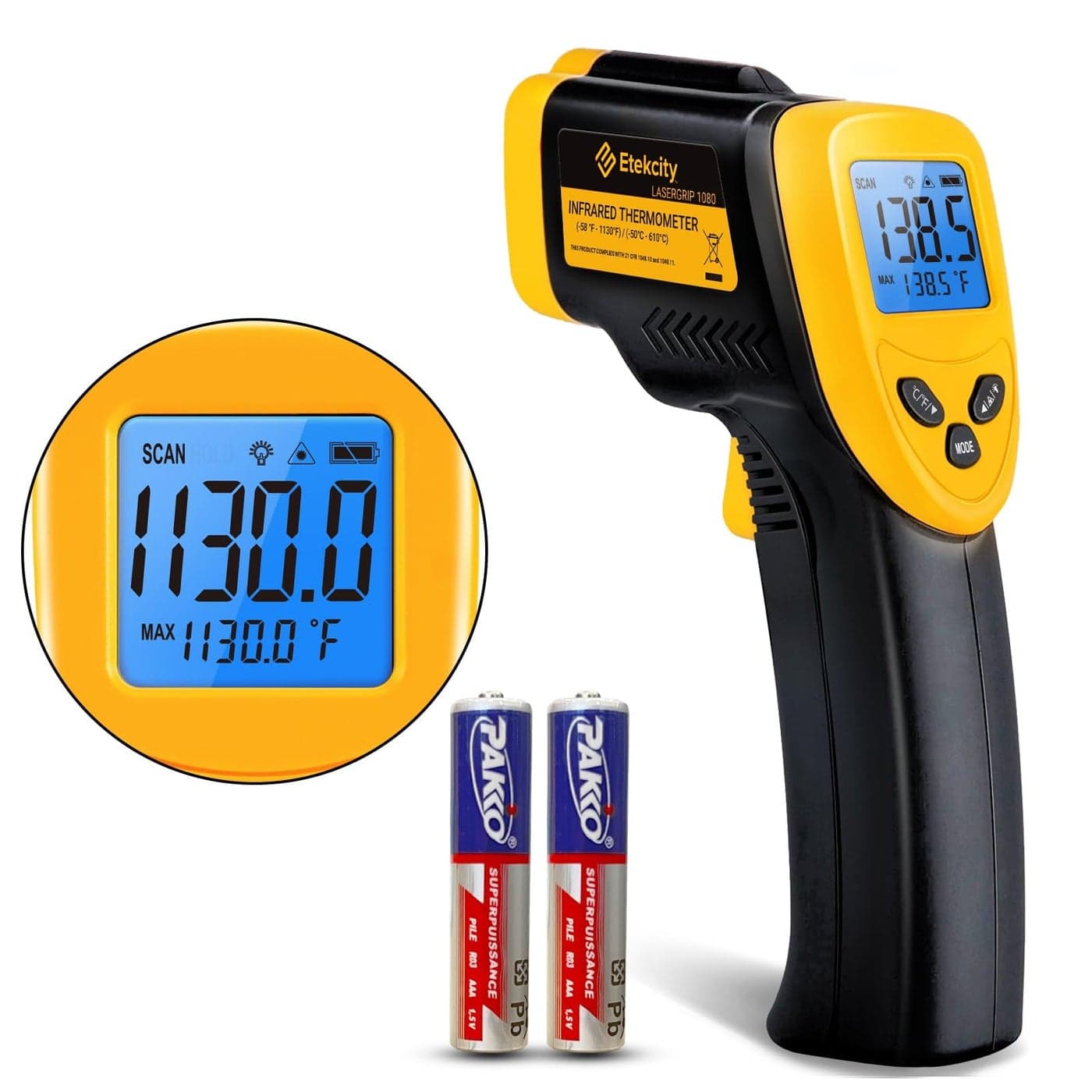 Etekcity Infrared Thermometer Temperature Gun 1080 58F to 1130F for Meat Food Pizza Oven Griddle Accessories Heat Gun for Cooking Kitchen Fridge ReptileBBQ