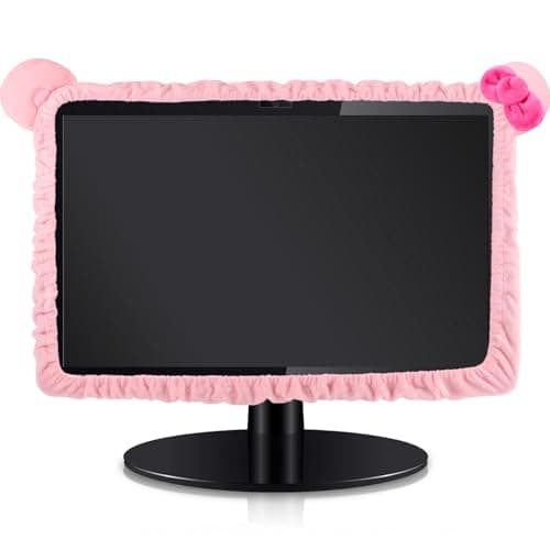 Remagr 1 Pcs 20''-29'' Kawaii Computer Monitor Cover with Cat Ear Design, Furry Cute Pink Monitor Dust Cover Protector Lovely Computer Accessories Laptop TV LCD Screen Decoration for Tablet