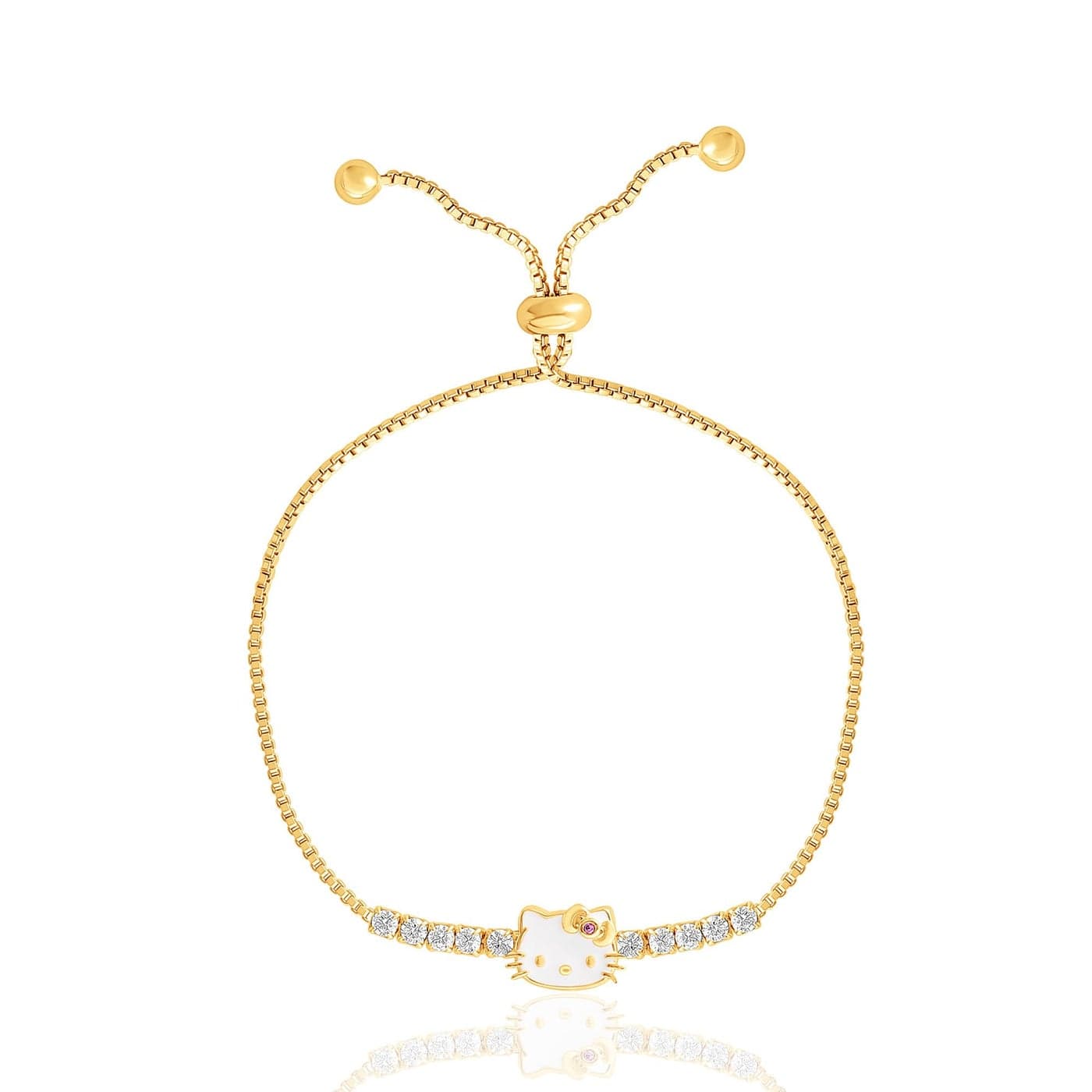 Hello Kitty Sanrio Womens Lariat Bracelet - Gold Flash Plated Sterling Silver Cubic Zirconia Bracelet Official License