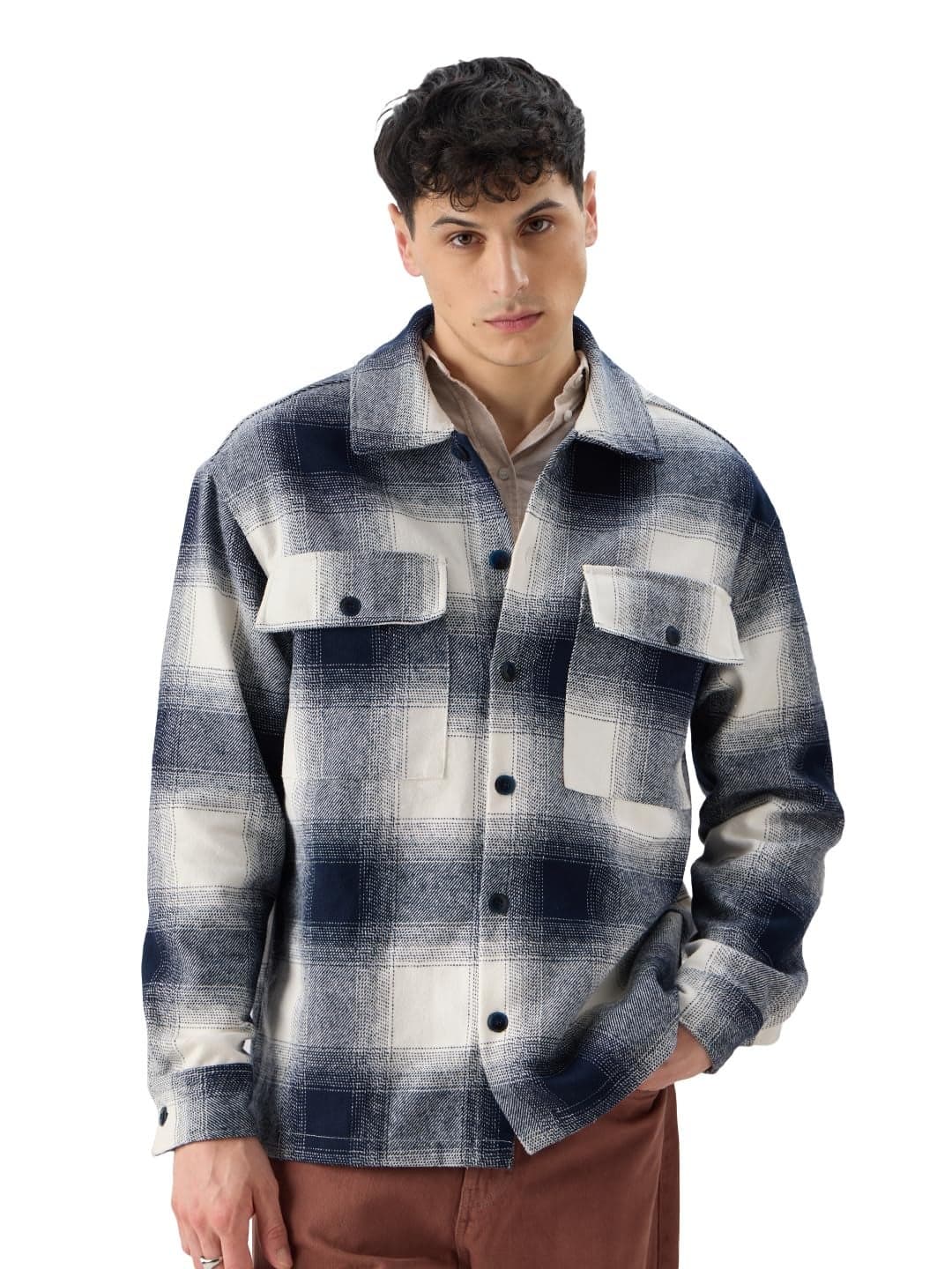 The Souled Store Plaid Originals: Arctic Men and Boys Long Sleeve Collared Neck Button Front Cotton Oversized Fit Flannel Shackets