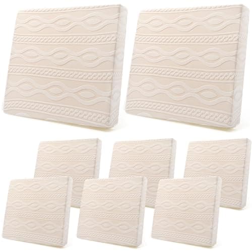 Newwiee 8Pcs Stretch Patio Cushion Covers Outdoor Cushion Covers for Patio Furniture Replacement Couch Sofa Slipcovers Jacquard Textured Soft Fabric Washable Furniture Protector BeigeElegant