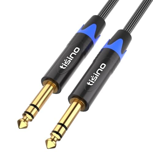 Tisino 1/4 inch TRS Cable, 15 FT, Black, Male to Male, Balanced Stereo Audio Cable, Compatible with Studio Monitor, Electric Guitar, Bass, Keyboard, Amplifier, Mixer