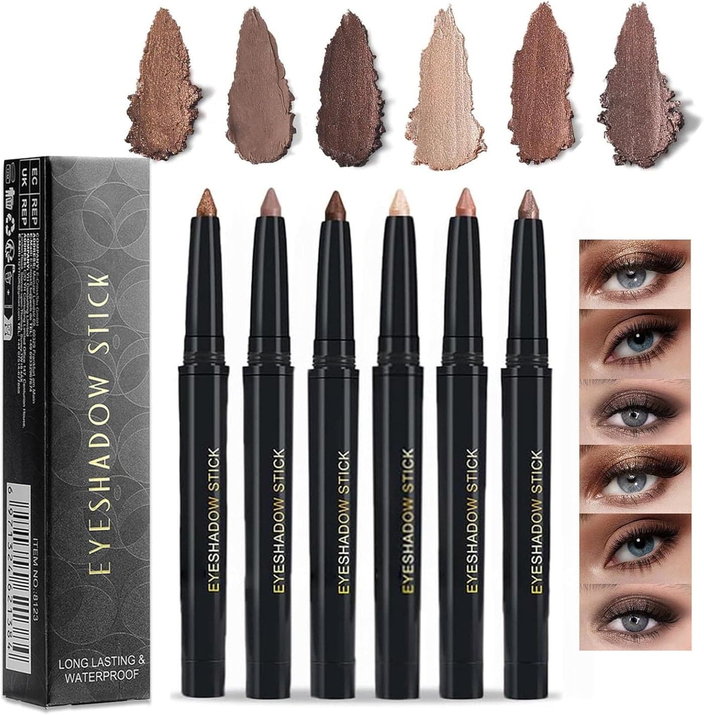6 Color Shimmer Eyeshadow Pencil Set Brown Glitter Eye Shadow Stick Crayon for Easy Application LongLasting Waterproof Makeup Gift Set for Eye Makeup Beginners and Professionals