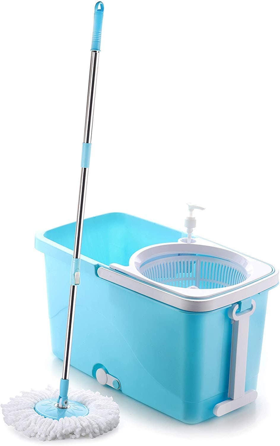 KREZON Easy Clean Plastic Spinner Mop with 360 Degree Steel Handle and Solution Dispenser Square Shape Blue