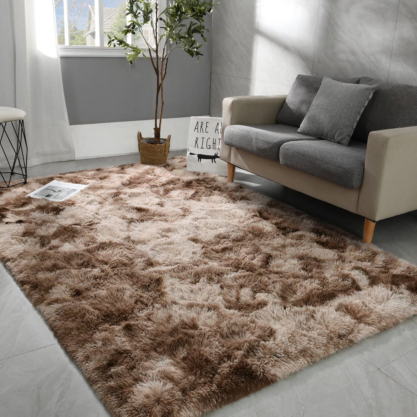 Hutha 5x8 Large Area Rugs for Living Room Super Soft Fluffy Modern Bedroom Rug TieDyed Brown Indoor Shag Fuzzy Carpets for Girls Kids Nursery Room Home Decor