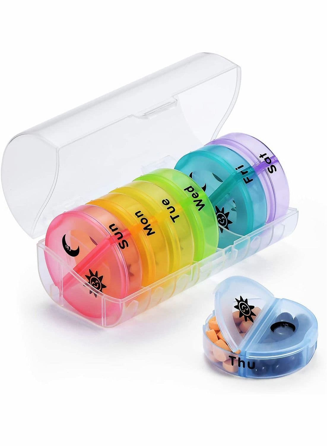 Weekly Pill Organizer Multicolour, Portable Round Storage Case
