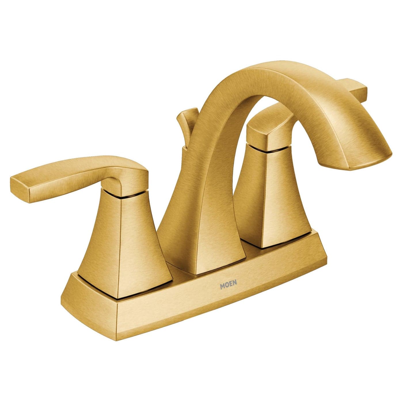 Moen Voss Brushed Gold Transitional TwoHandle High Arc Centerset Bathroom Faucet for 4Inch 3Hole Setup 6901BG