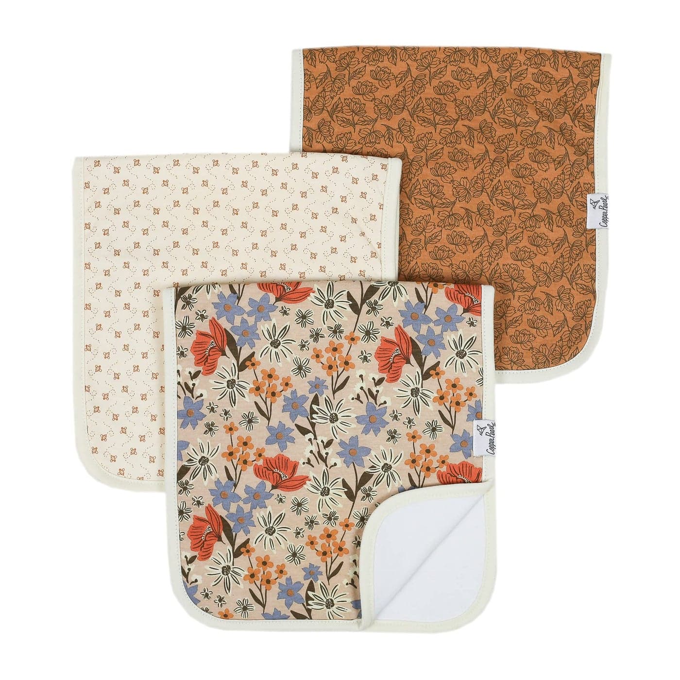 Copper Pearl Premium Baby Burp Cloths 3Pack Large Cotton Burp Cloths Extra Soft Spit Up Rags with 3 Absorbent Layers Perfect for Baby Girl Gifts 21 x 10 Size Eden Set