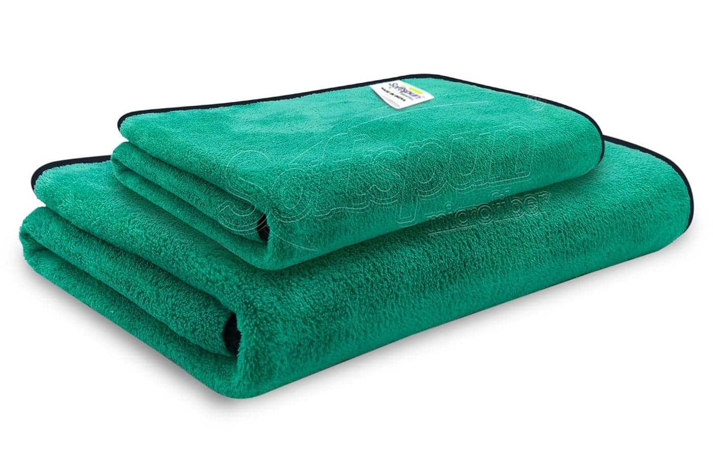 SOFTSPUN Microfiber Bath Towel 500 GSM 2 pc 70X140cm 40X60cm Parrot Green Ultra Absorbent Super Soft Lightweight Quick Drying for Men Women Daily Use Extra Large Size Unisex