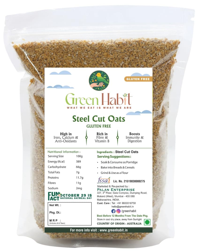 GreenHabit Healthy & Nutritious Gluten Free Steel-Cut Oats (1 Kg pack)
