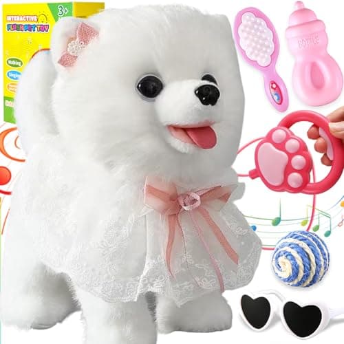 Marsjoy Samoyed Walking Barking Dog for Kids Interactive Musical Puppy Robot Repeats What You Say Realistic Licking Tongue Wagging Tail Remote Control Toddler Toys for Girls and Boys Birthday Gifts