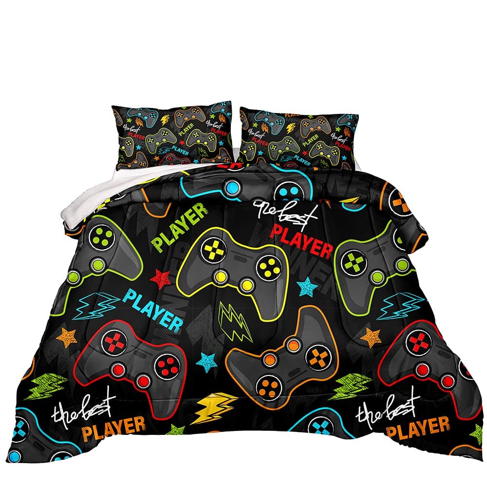 ZJian HOME Gaming Comforter Set for Kids All Season Down Alternative Comforter Game Controller Bedding for Boys Gamer Home Decor ComforterGame25 Queen