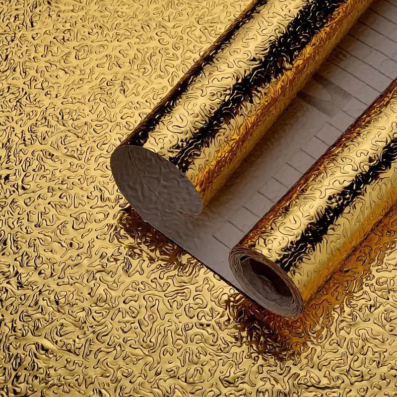 SUNBIRD Self Adhesive Oil-Proof Foil Wall Sticker,Aluminum Wallpaper Waterproof and Heat Resistant Kitchen Backsplash Contact Paper (Gold Texture, 30 x 121 cm)
