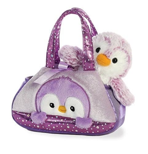 Aurora Fashionable Fancy Pals Pompom Penguin Stuffed Animal Plush with Stylish Purse for Dress Up Fun Perfect for Kids 3 Years Costumes and Birthdays Purple 7 Inches