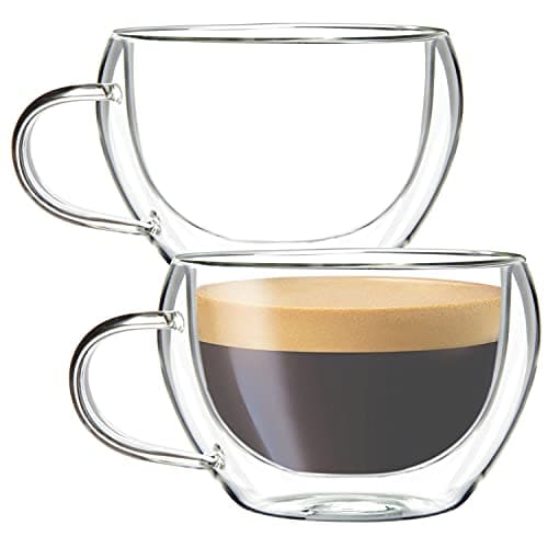 Youngever 2 Pack Glass Espresso Mugs, Double Wall Thermo Insulated Glass Coffee Cups, 5.5 Ounce (Wide)