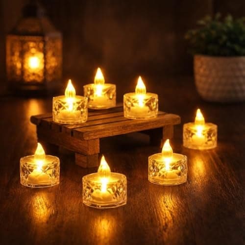 SATYAM KRAFT 6 Pcs LED Tea Light Candles | Flameless, Smokeless Crystal Diyas | Decorative Acrylic Candle for Decoration Setup for Home Decor, Birthday, Table Decor, Festival Gifting