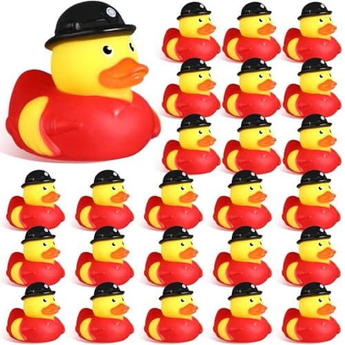 Sotiff 24 Pcs Firefighter Rubber Ducks Bulk 2 Inch Fireman Rubber Ducky for Firefighter Party Favors Birthday Party Gifts