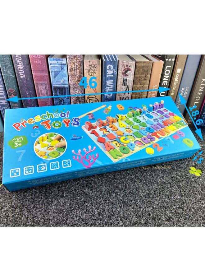 Hot-selling Children's Toys Digital Puzzle Building Blocks Assembled Early Education Educational Boys' And Girls' Baby Fishing Logarithmic Board-Color:Ocean Liuhe All English Color Box