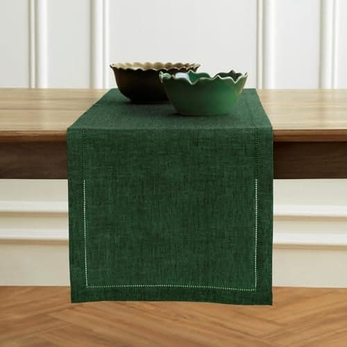 Solino Home Linen Table Runner 120 Inches Long Milan Hemstitch 100 Pure Linen Forest Green Dining Table Runner 14 x 120 Inch Handcrafted and Machine Washable