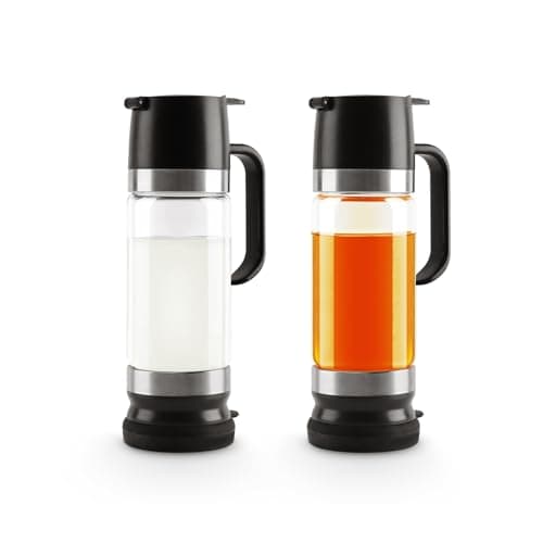 Aelga Coffee Syrup Dispenser, Honey Dispenser, 12 OZ Glass Syrup Bottles with Handle, No Drip Pouring, Coffee Bar Accessories for Coffee and Tea, Black 2 Pack