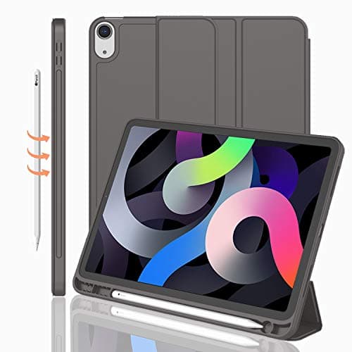 iMieet iPad Air 11 Inch Case M4/M3/M2(2026/2025/2024), iPad Air 5th/4th Generation Case 2022/2020 10.9 Inch with Pencil Holder,Trifold Stand Smart Case with Soft TPU Back(Dark Gray)