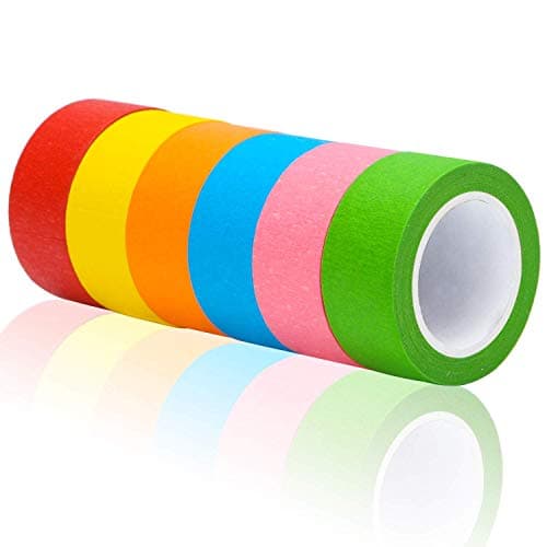Aunifun 6 Pieces Colored Masking Tape Rainbow Masking Roll Tape Labeling Tape Graphic Art Tape Roll for Fun DIY Arts Supplies Kit, 2 Inches 32 Feet
