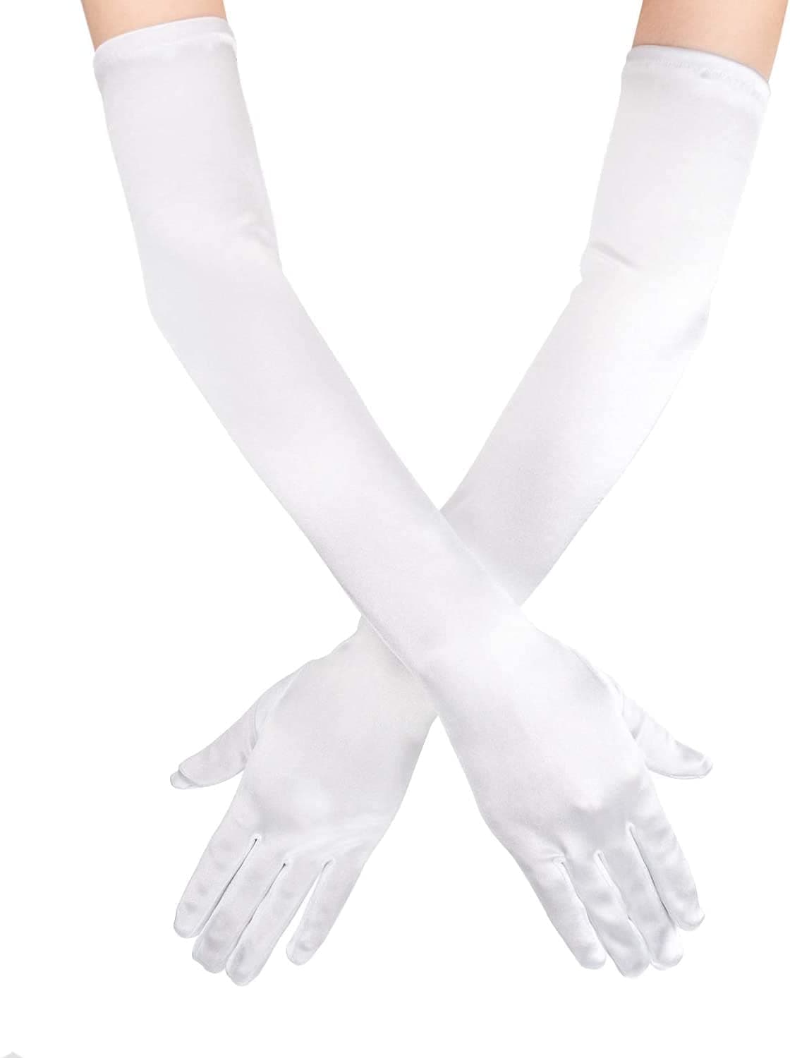 SAVITA Long Elbow Satin Gloves - 21 inch Stretchy 1920s Opera Evening Party Dance Gloves for Women White