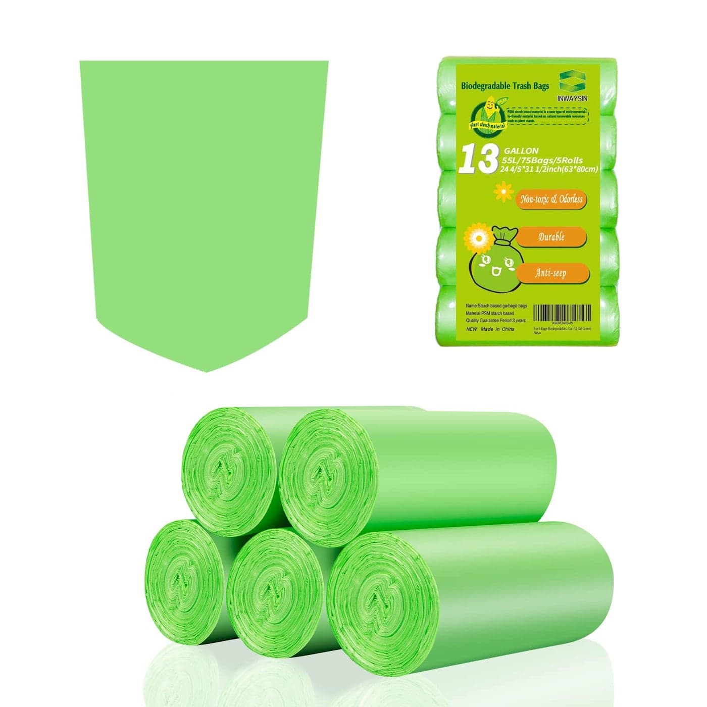 Trash Bags 13 Gallon Tall Kitchen Garbage Bags Inwaysin Recycle Bags Biodegradable Trash Bags 75 Bags Green