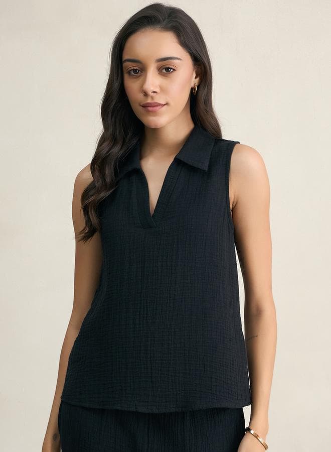 Women Black Cotton Top and Pants Co-Ords