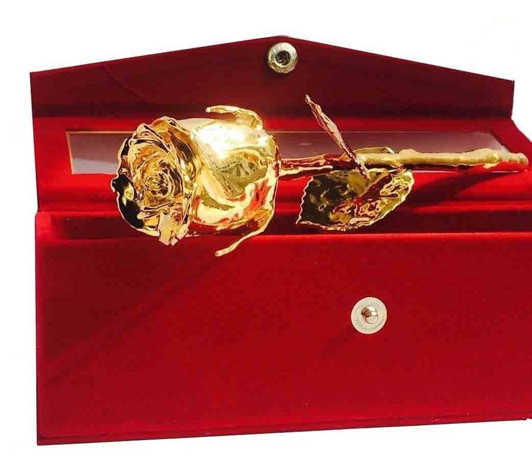MSA JEWELS Artificial Rose And Box With Pot (Golden), Decorations, Pack of 1